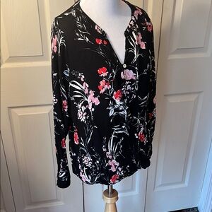 Christopher & Banks Red Black Long Sleeve Blouse